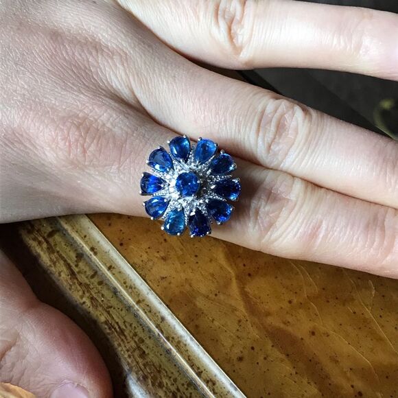 Natural Blue Kyanite Sterling Silver Cocktail Ring Size 10 - Picture 2 of 9